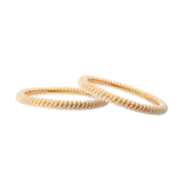 White Pearl Gold Plated Bangles for Women and Girls