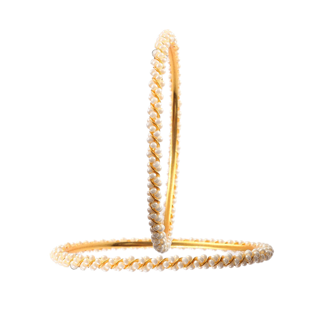 Elegant Handcrafted Set of 2 Pearl-Studded Gold-Plated Bangles