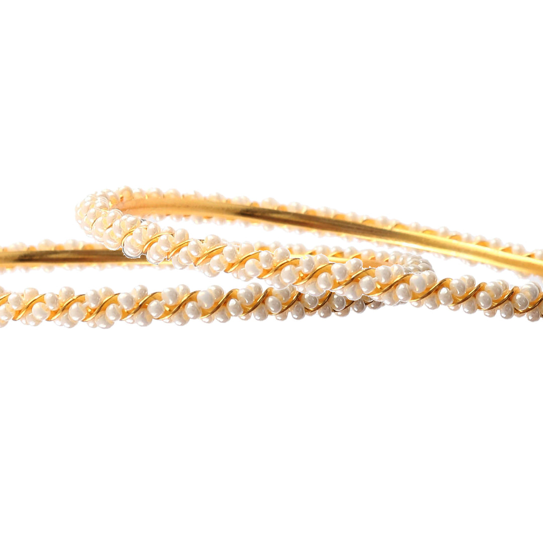 Elegant Handcrafted Set of 2 Pearl-Studded Gold-Plated Bangles