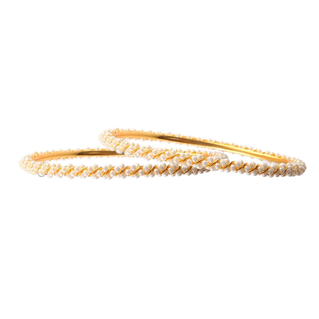 Elegant Handcrafted Set of 2 Pearl-Studded Gold-Plated Bangles