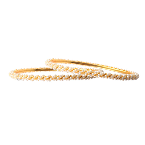 Elegant Handcrafted Set of 2 Pearl-Studded Gold-Plated Bangles