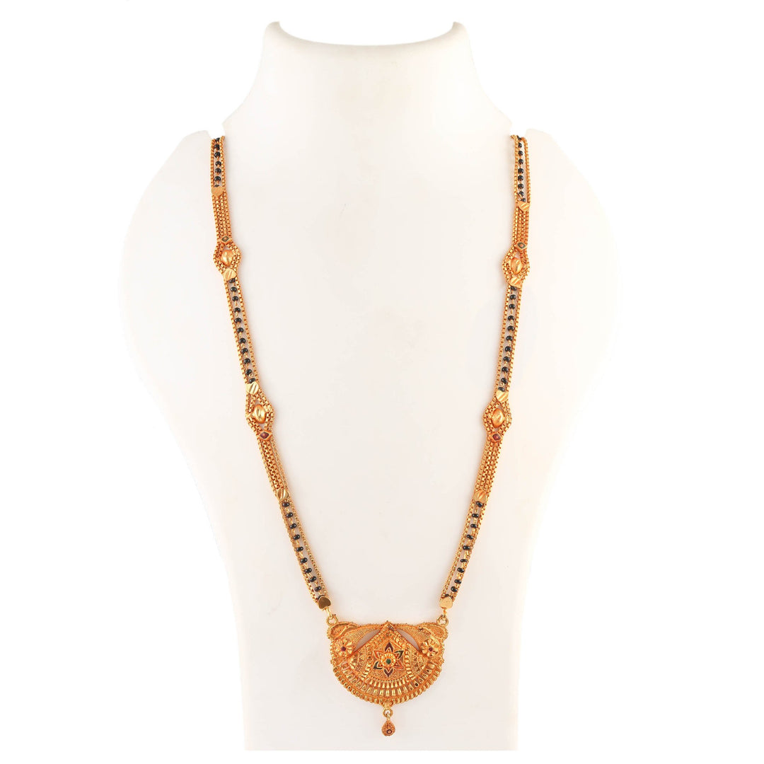 Gold Plated Handmade Meena Work Geru Black Beads Mangalsutra For Women