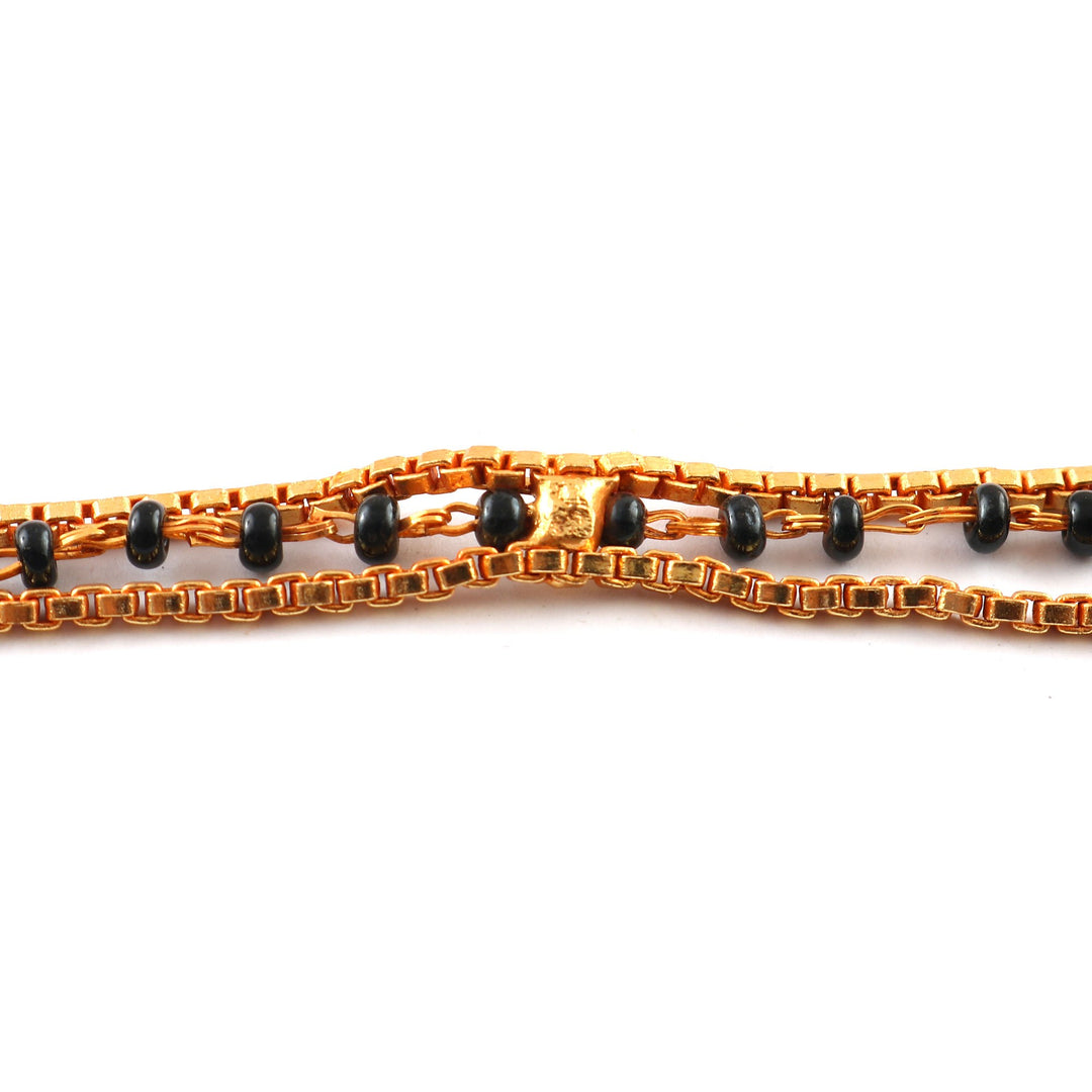 Gold Plated Handmade Meena Work Geru Black Beads Mangalsutra For Women