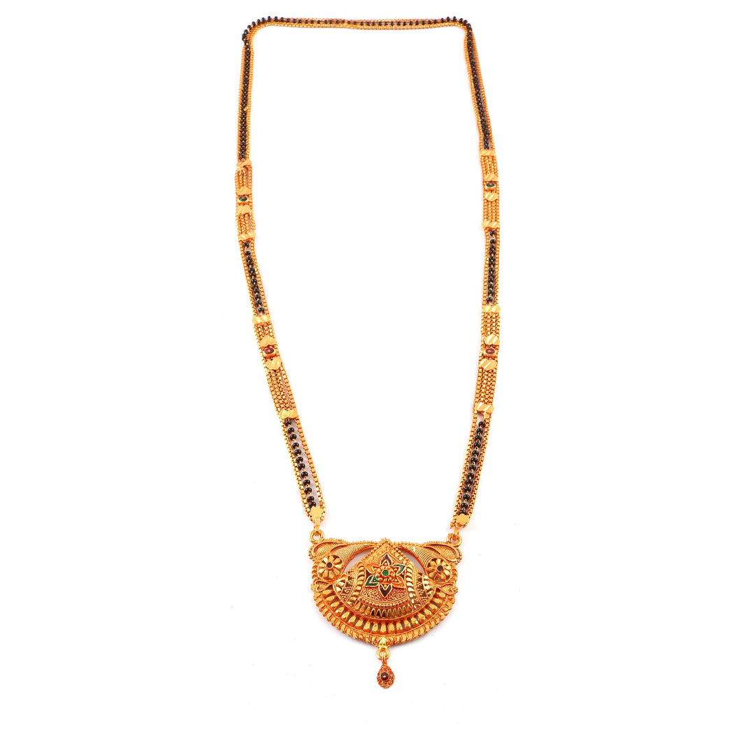 Gold Plated Handmade Meena Work Geru Black Beads Mangalsutra For Women