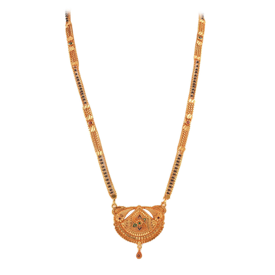 Gold Plated Handmade Meena Work Geru Black Beads Mangalsutra For Women