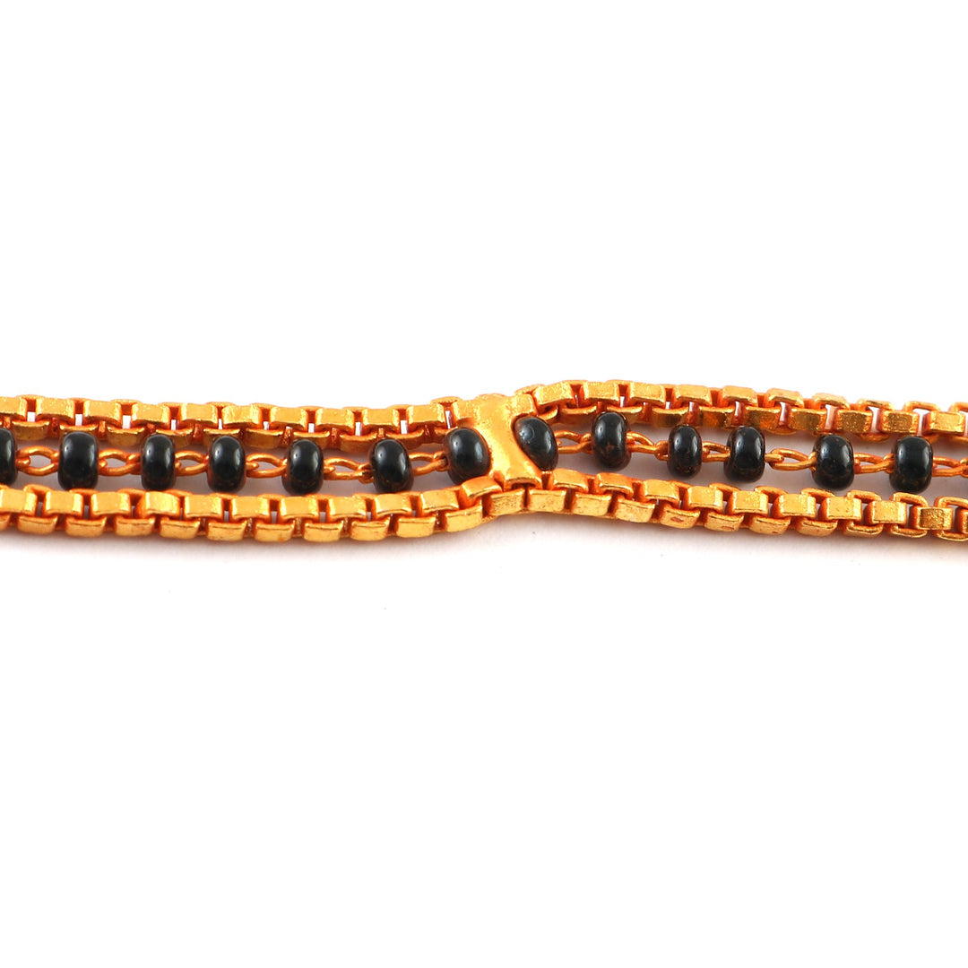 Gold Plated Handmade Meena Work Geru Black Beads Mangalsutra For Women