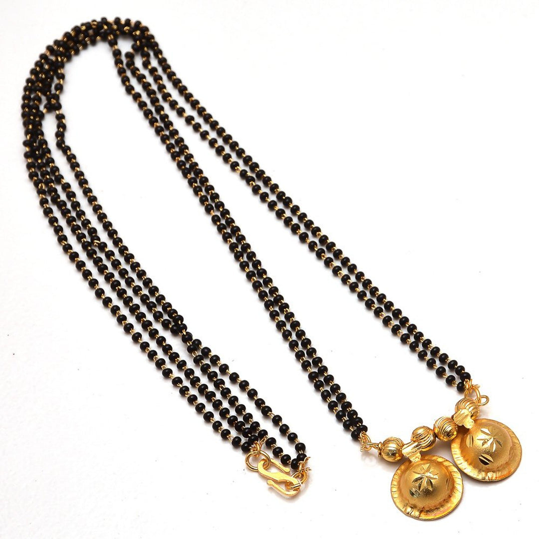 Gold Plated Handmade Meena Work Geru Black Beads Mangalsutra For Women