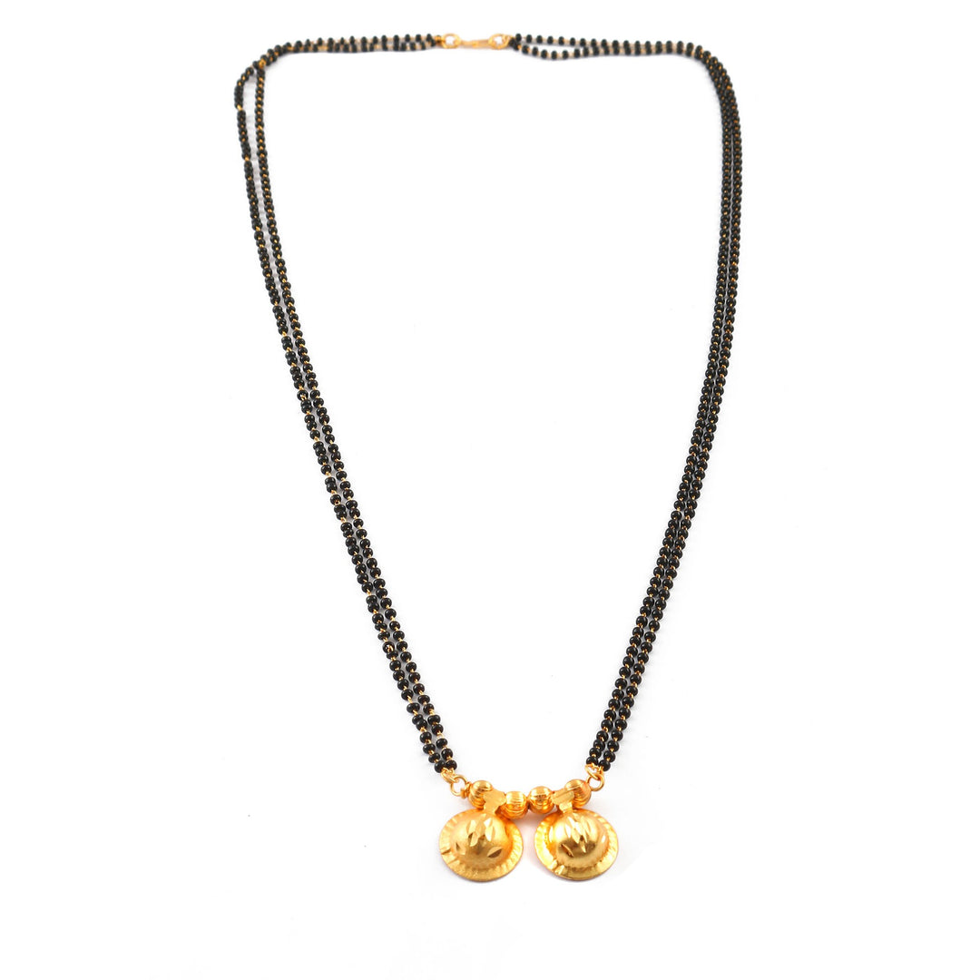 Gold Plated Handmade Meena Work Geru Black Beads Mangalsutra For Women