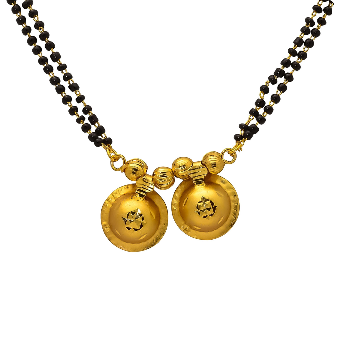 Gold Plated Handmade Meena Work Geru Black Beads Mangalsutra For Women