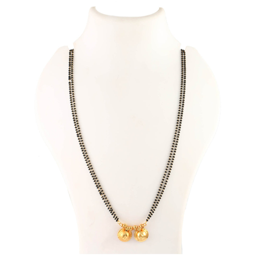 Gold Plated Handmade Meena Work Geru Black Beads Mangalsutra For Women