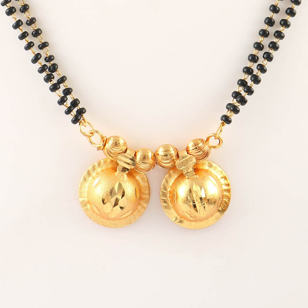 Gold Plated Handmade Meena Work Geru Black Beads Mangalsutra For Women