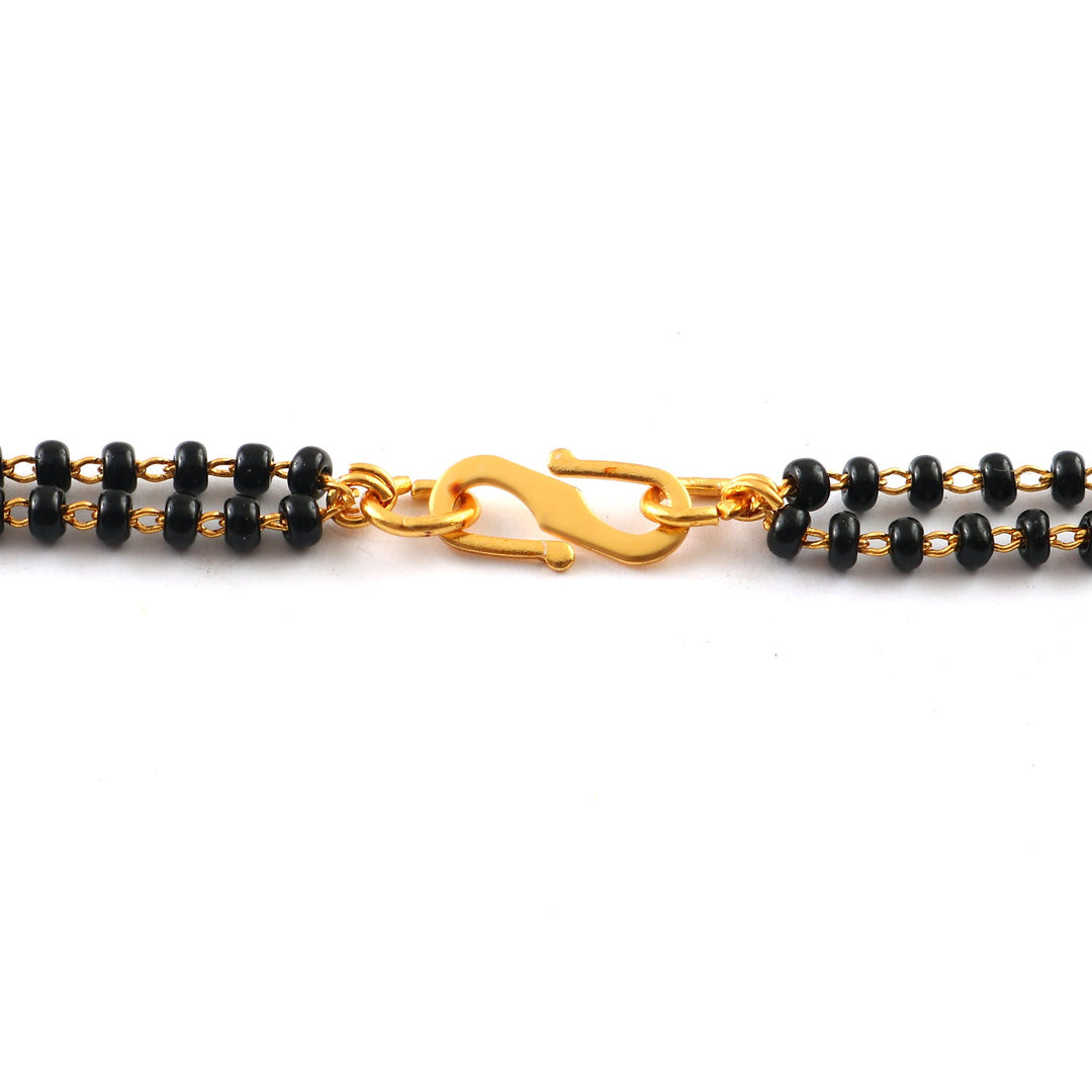 Gold Plated Handmade Meena Work Geru Black Beads Mangalsutra For Women