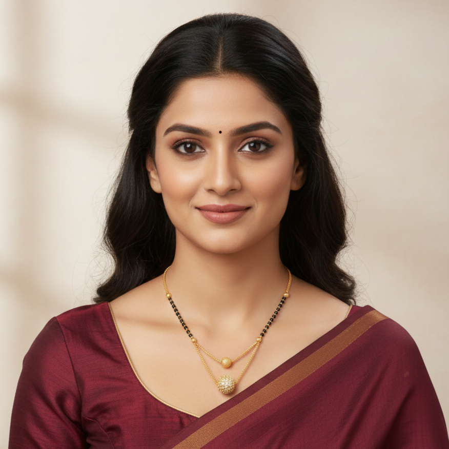 Silver & Gold Plated Black Beads Mangalsutra Women