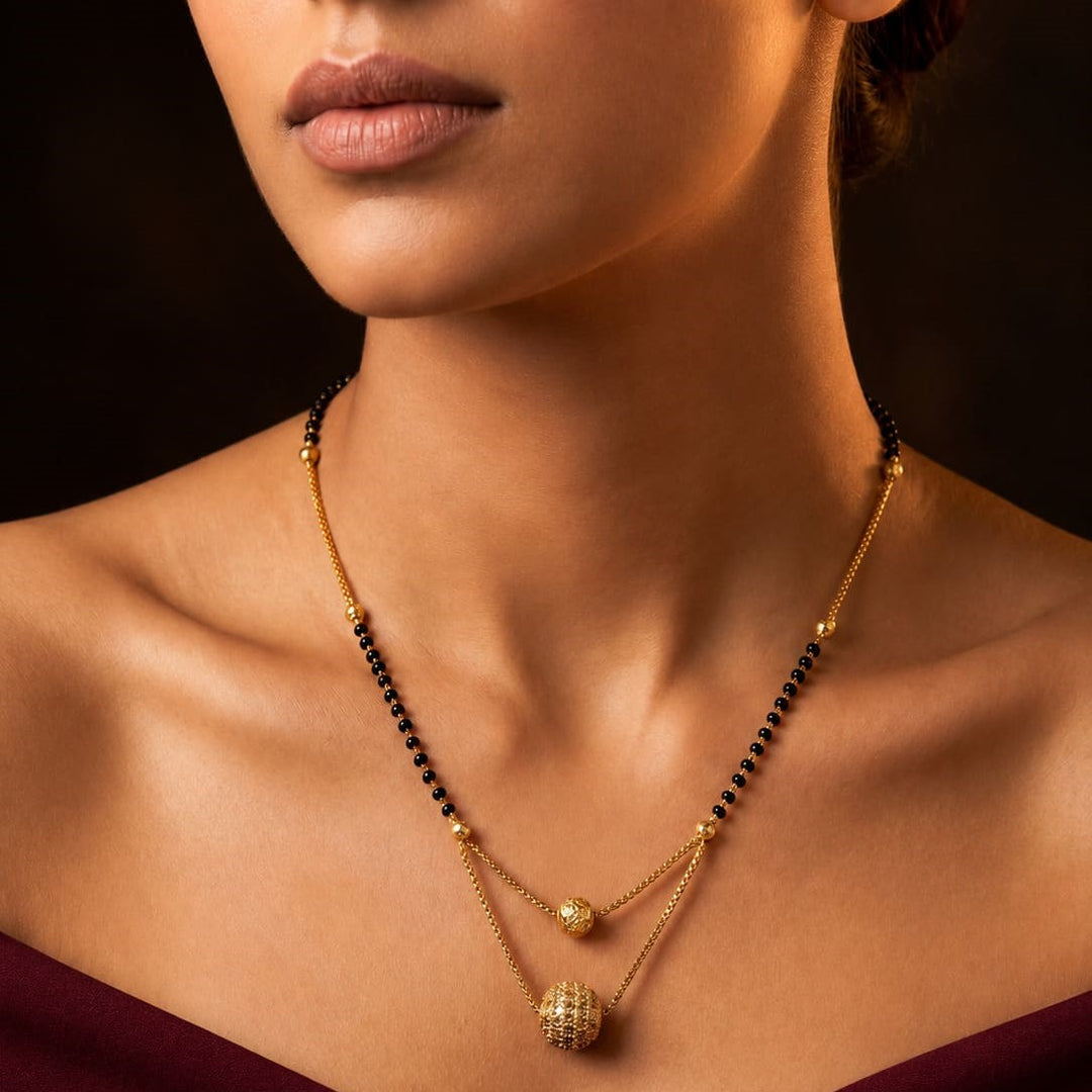 Silver & Gold Plated Black Beads Mangalsutra Women