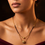Load image into Gallery viewer, Silver &amp; Gold Plated Black Beads Mangalsutra Women

