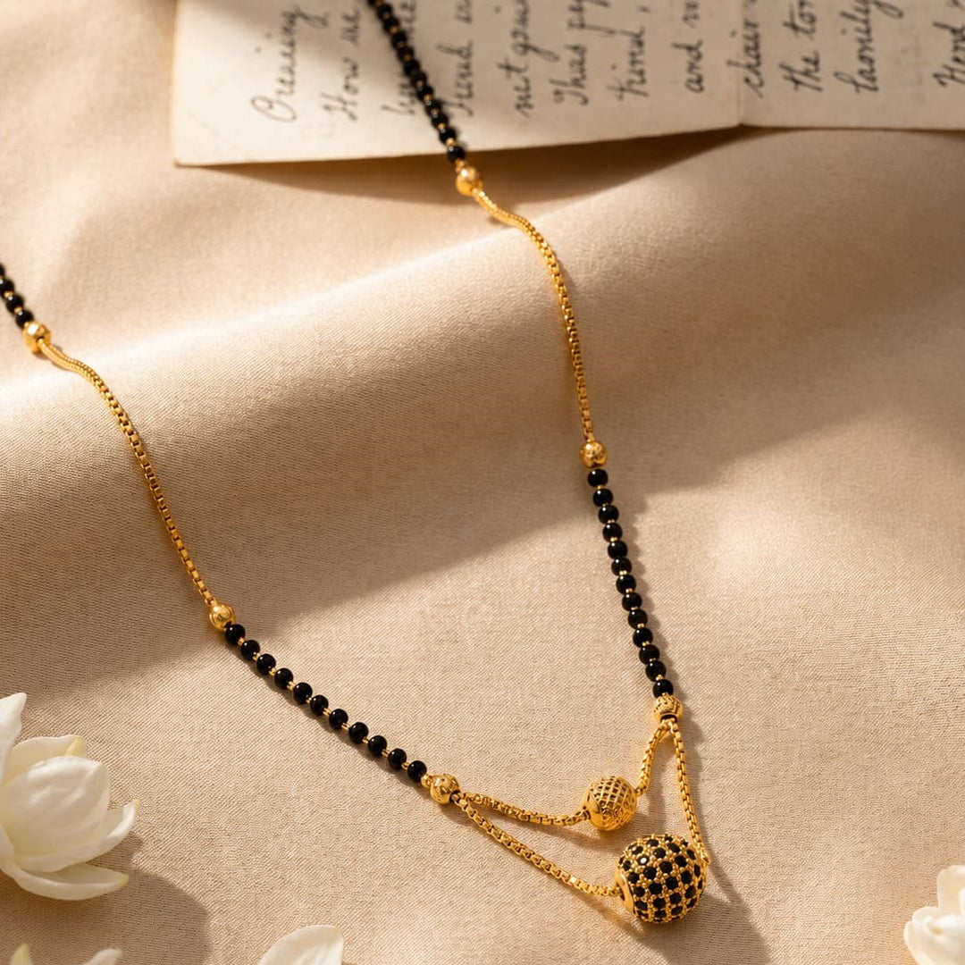 Gold Plated Black Beads Mangalsutra Women