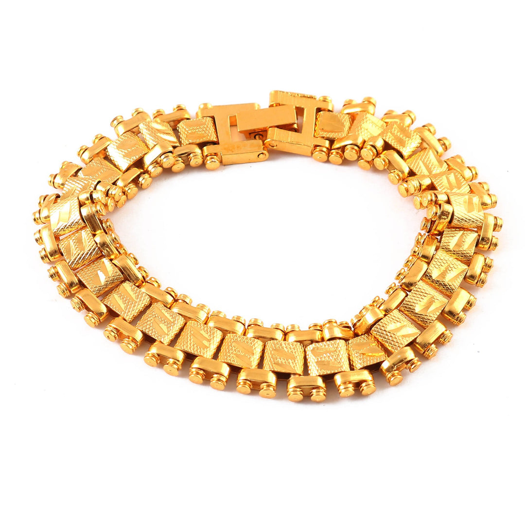 Gold Plated Textured Link Bracelet for Men