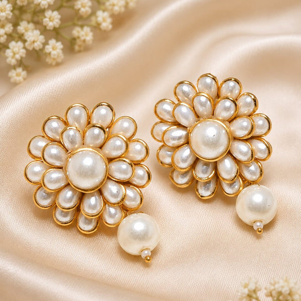 White Floral Studs Earrings