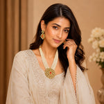 Load image into Gallery viewer, Gold-Plated &amp; White Kundan Stone-Studded Pearl Beaded Jewellery Set
