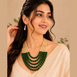 Load image into Gallery viewer, Multi String Five Layered Handmade Beaded Long Necklace Set
