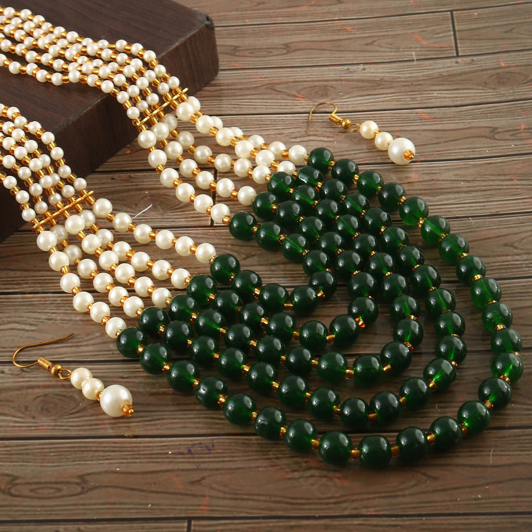Multi String Five Layered Handmade Beaded Long Necklace Set