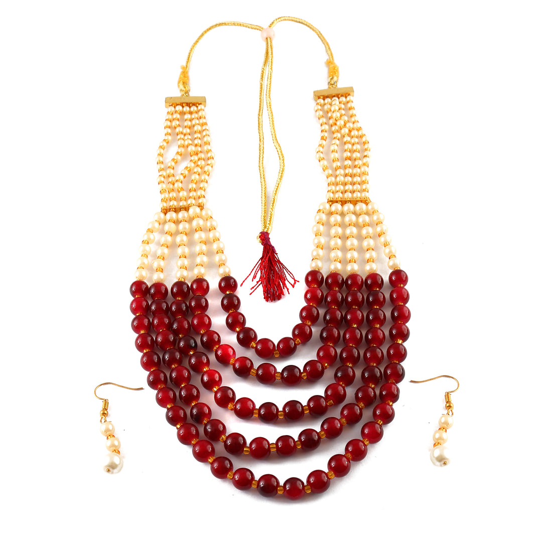 Multi String Five Layered Handmade Beaded Long Necklace Set