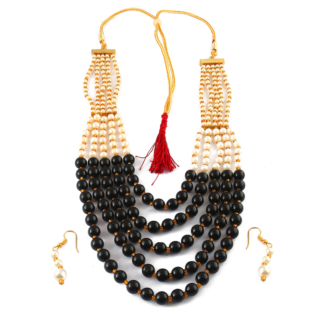 Multi String Five Layered Handmade Beaded Long Necklace Set