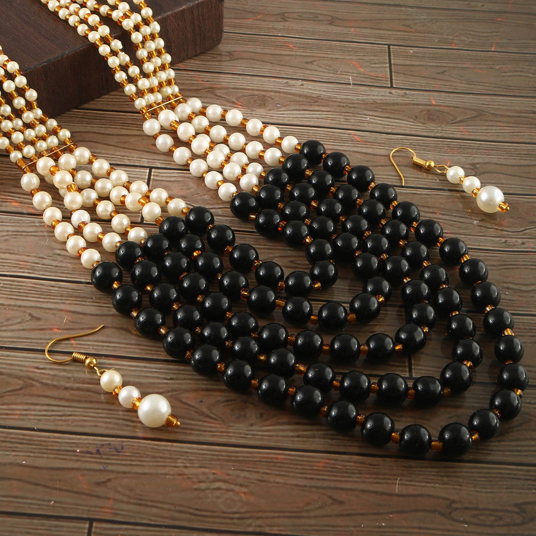 Multi String Five Layered Handmade Beaded Long Necklace Set