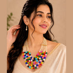 Load image into Gallery viewer, Multi String Five Layered Handmade Beaded Long Necklace Set
