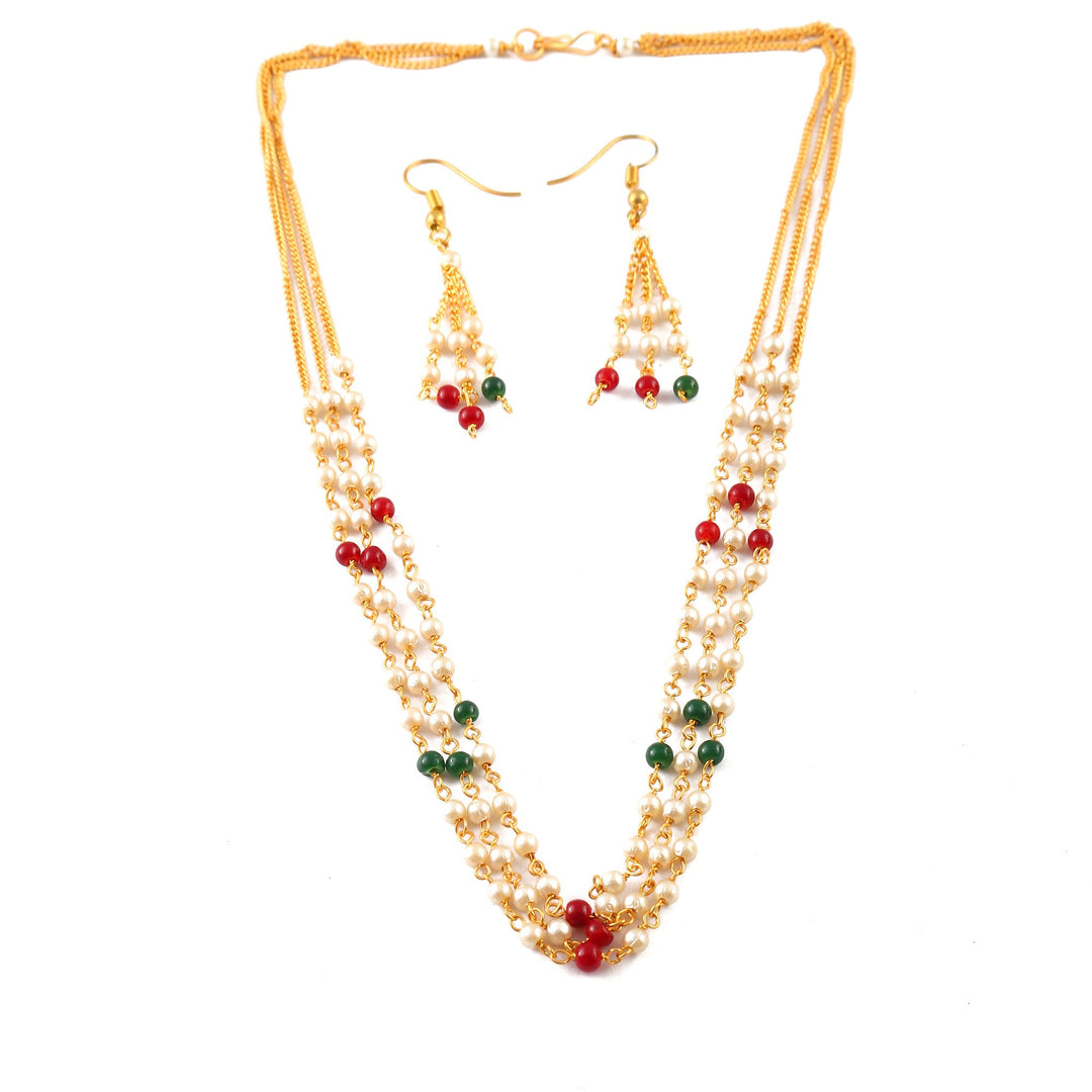 Multicolor Multi String Five Layered Handmade Beaded Long Necklace Set