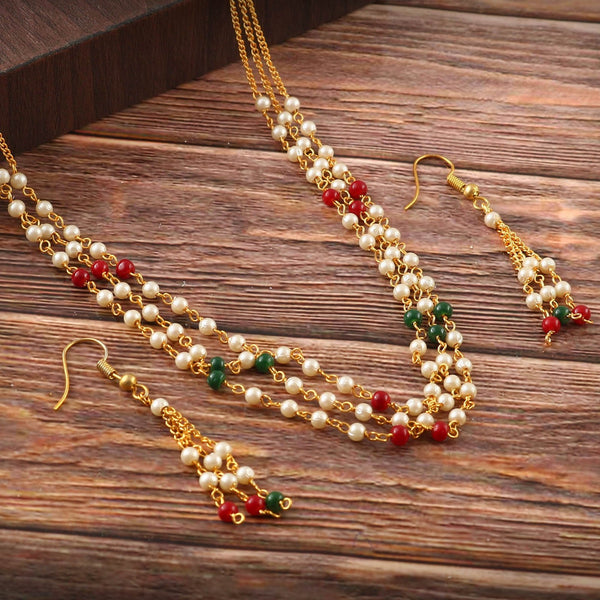 Multicolor Multi String Five Layered Handmade Beaded Long Necklace Set