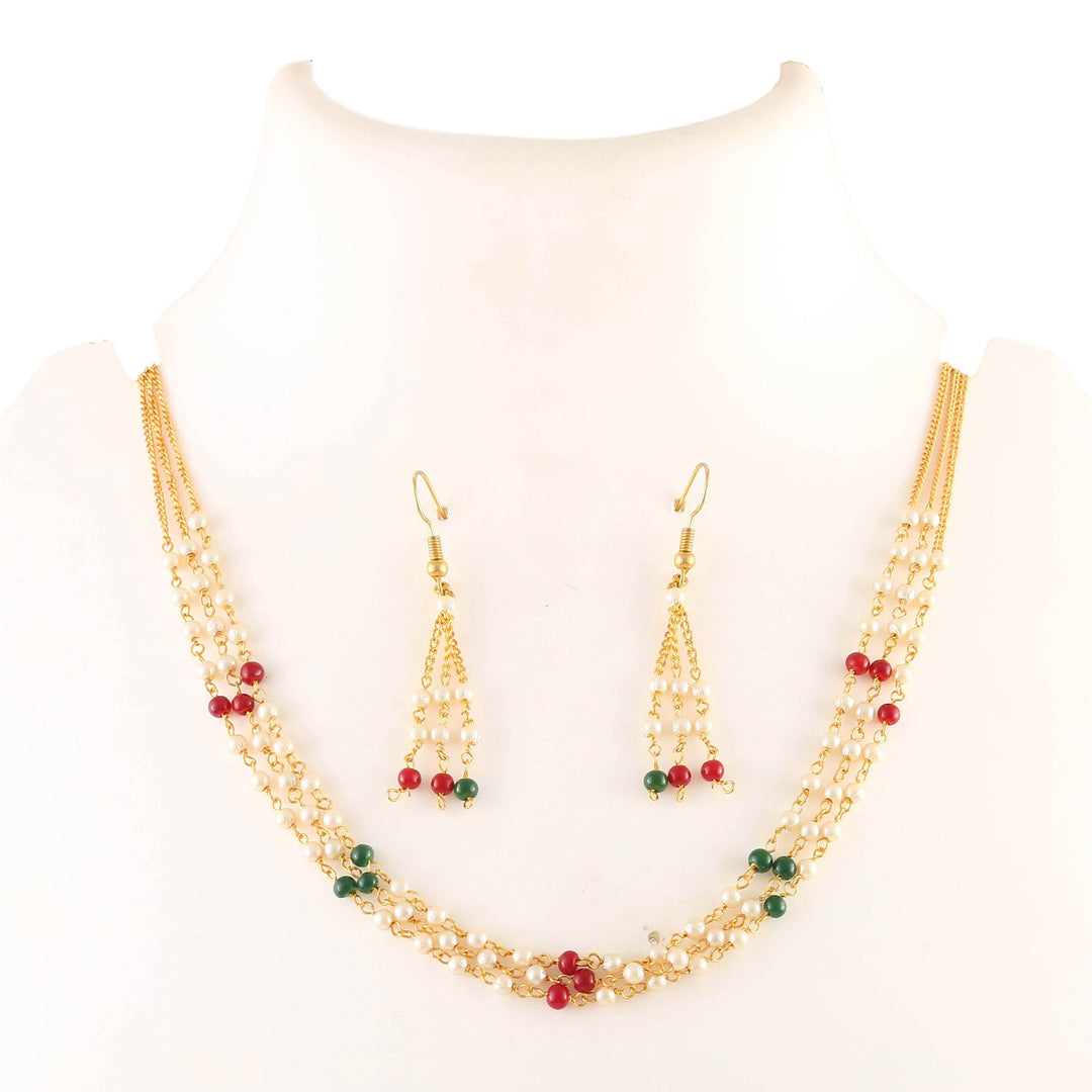 Multicolor Multi String Five Layered Handmade Beaded Long Necklace Set