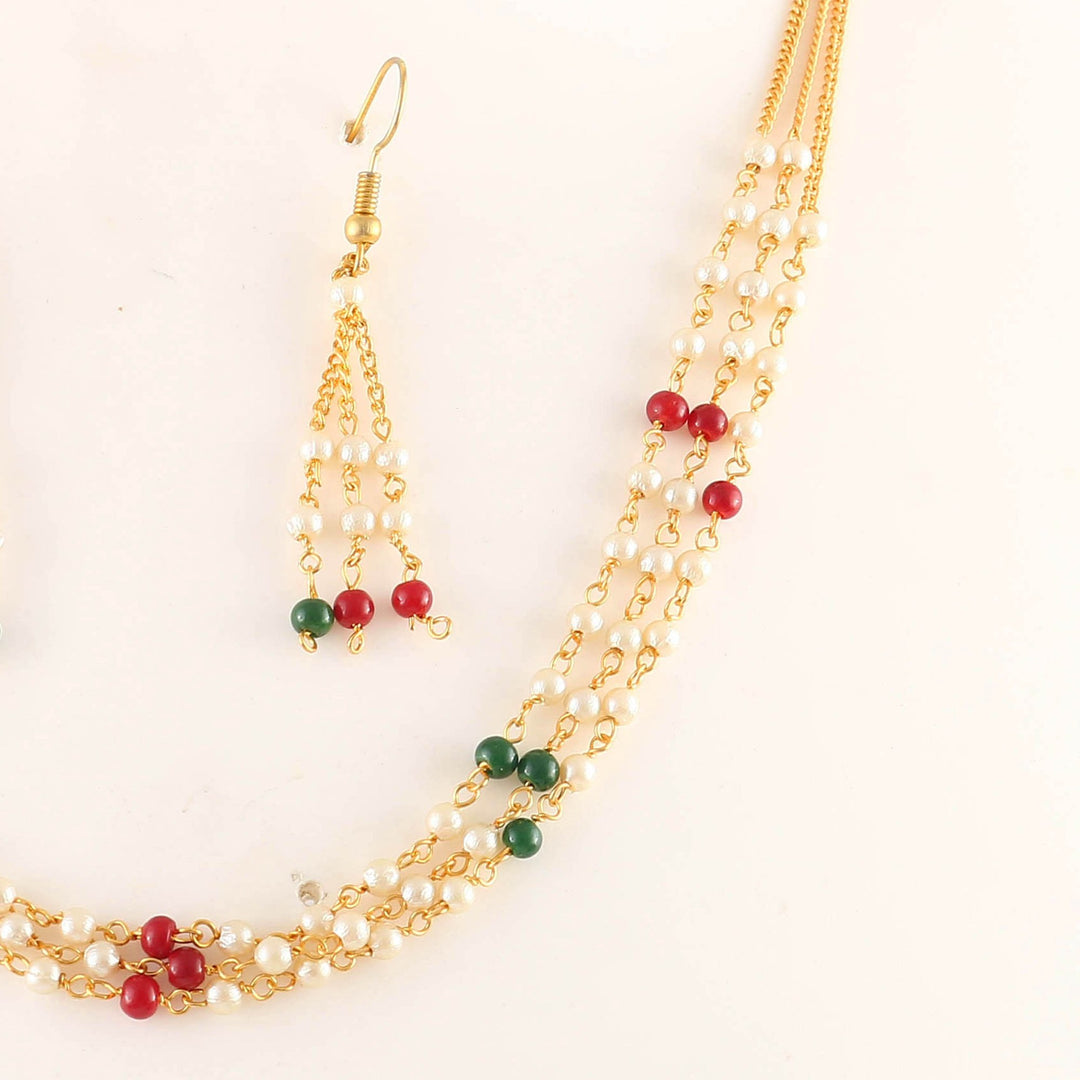 Multicolor Multi String Five Layered Handmade Beaded Long Necklace Set