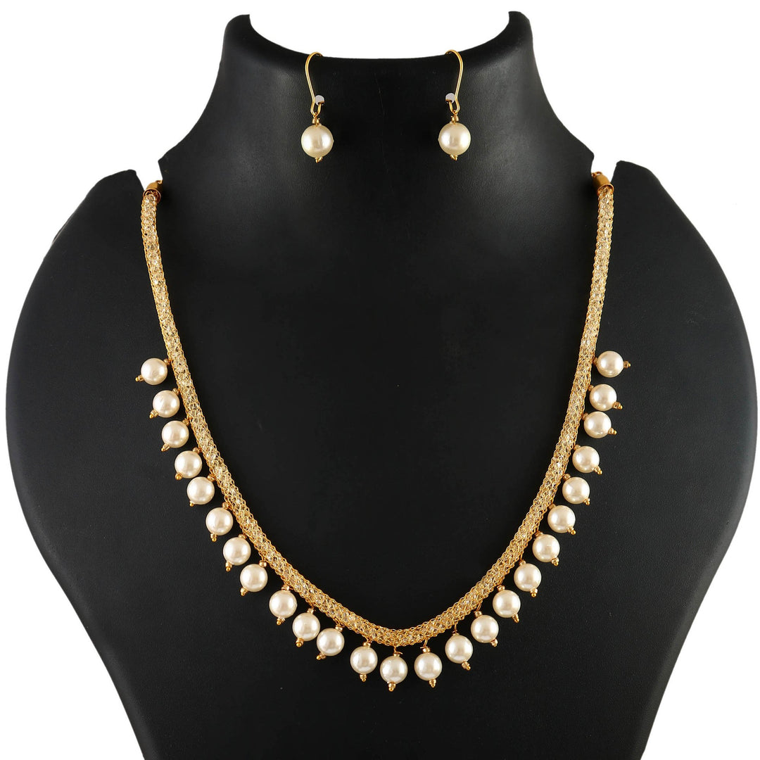 Gold-Plated White Pearl Beaded Jewellery Set