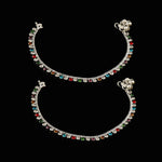 Load image into Gallery viewer, Multicolor Silver Plated Ad Cz Multi-Color Stones Traditional Indian Anklet For Women
