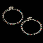 Load image into Gallery viewer, Multicolor Silver Plated Ad Cz Multi-Color Stones Traditional Indian Anklet For Women

