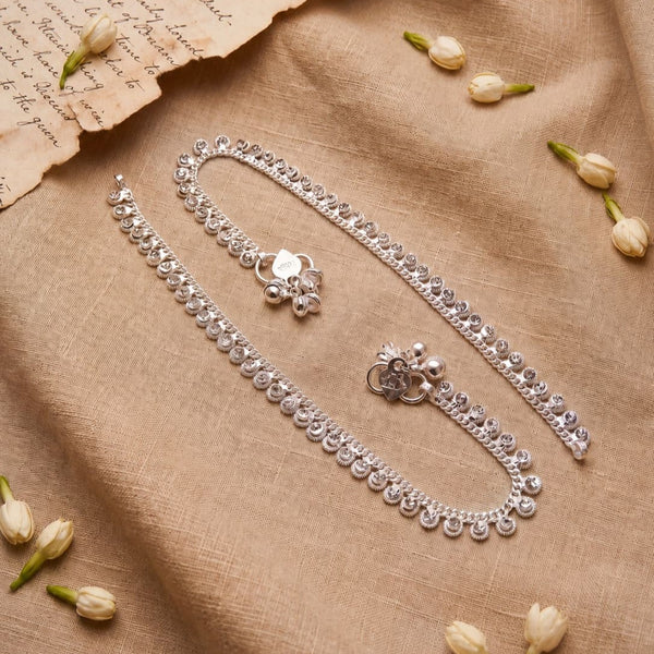 Silver Plated Ad Cz White Stones Traditional Indian Anklet