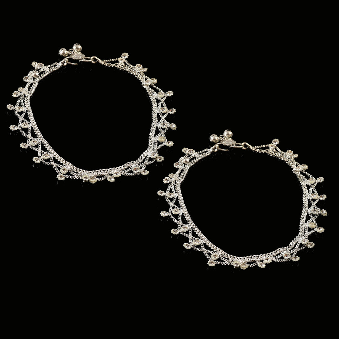 Silver Plated Ad Cz Stones Indian Anklet For Women