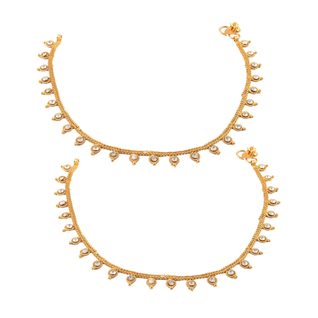 White Gold Plated Ad Cz White Stones Traditional Indian Anklet For Women