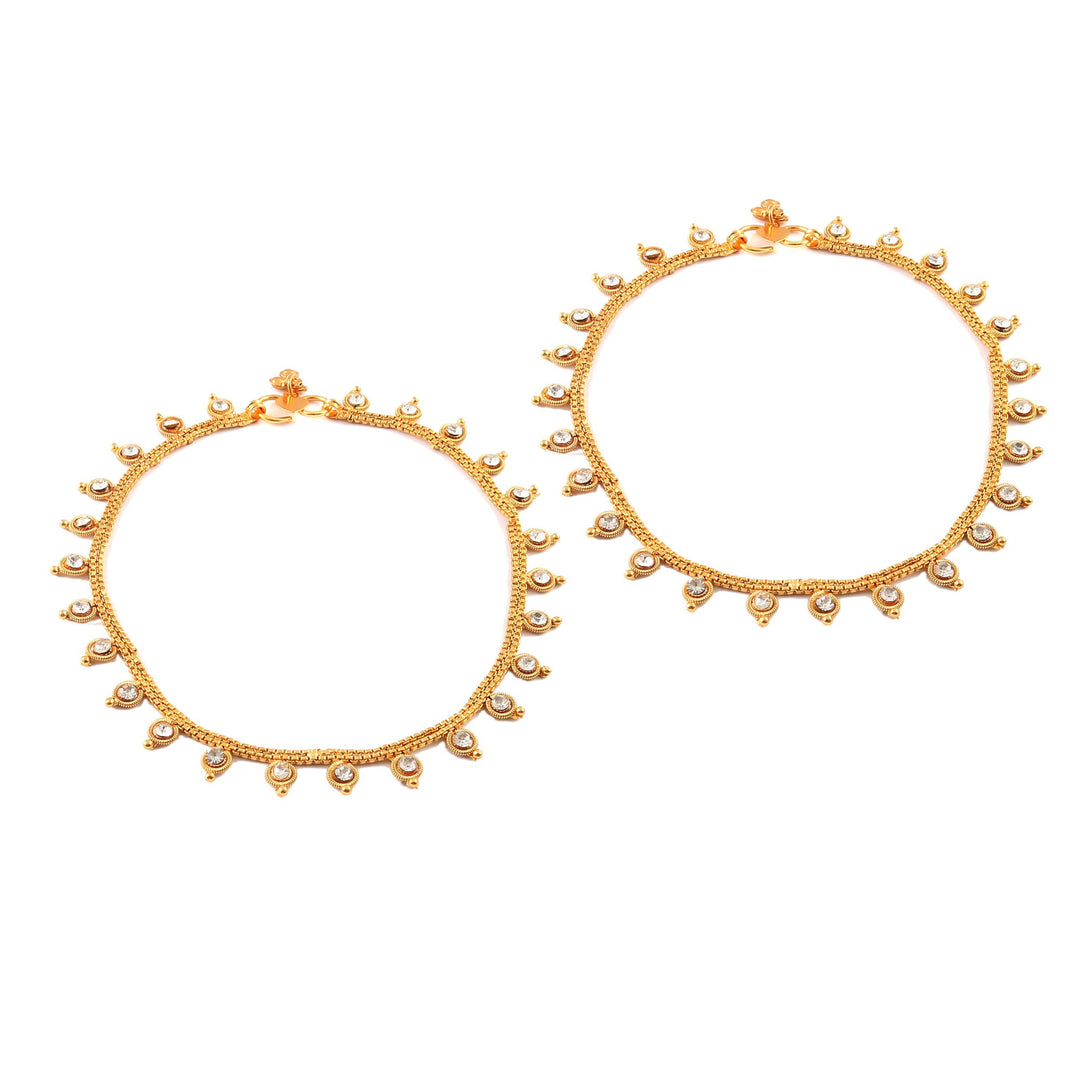 White Gold Plated Ad Cz White Stones Traditional Indian Anklet For Women