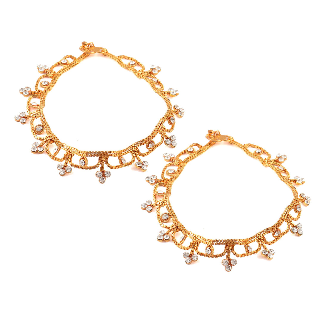 White Gold Plated Ad Cz White Stones Traditional Indian Anklet