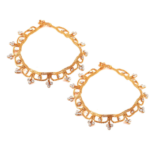 White Gold Plated Ad Cz White Stones Traditional Indian Anklet