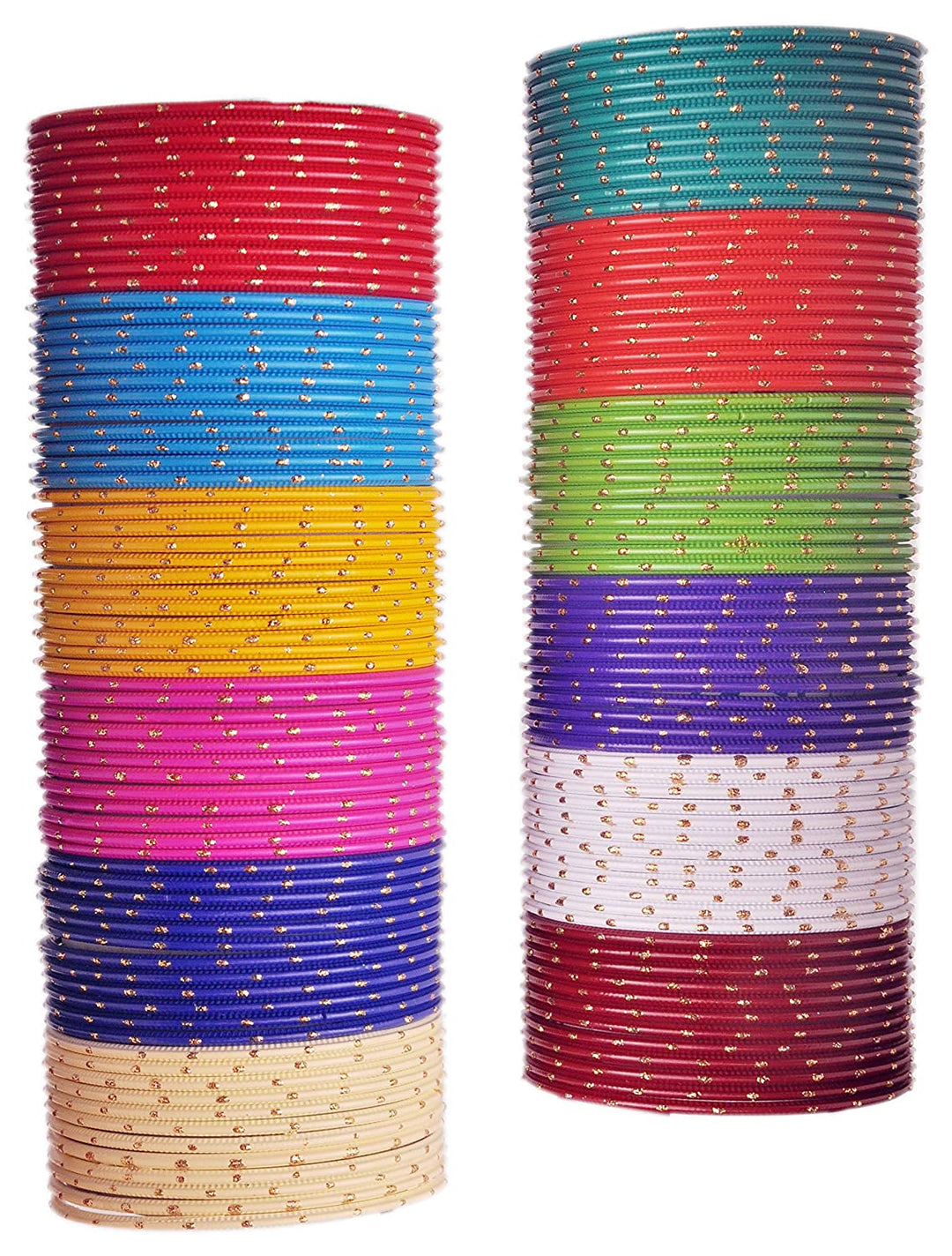 Multicolor Glossy Metal Glaze Golden Glitters Bangle Set For Women (144 Piece)