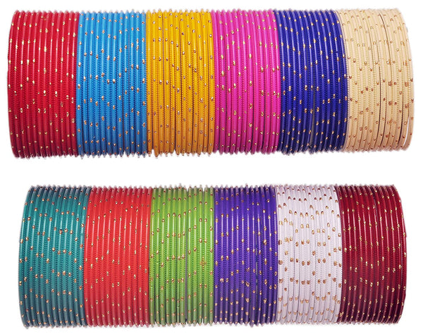 Multicolor Glossy Metal Glaze Golden Glitters Bangle Set For Women (144 Piece)