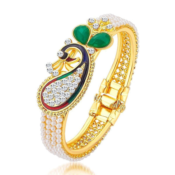 Traditional Gold Plated Pearl Beaded Peacock Bracelet for Women
