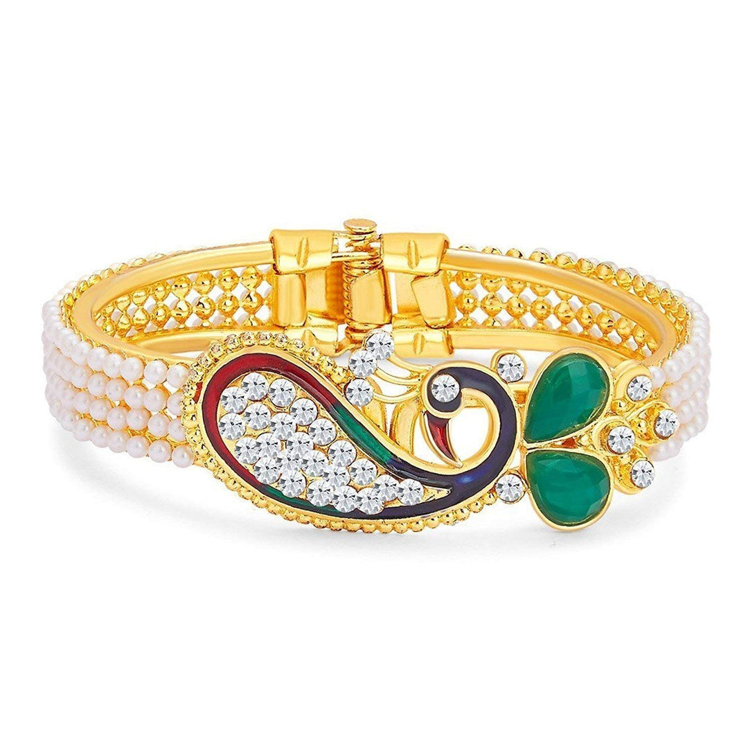 Traditional Gold Plated Pearl Beaded Peacock Bracelet for Women