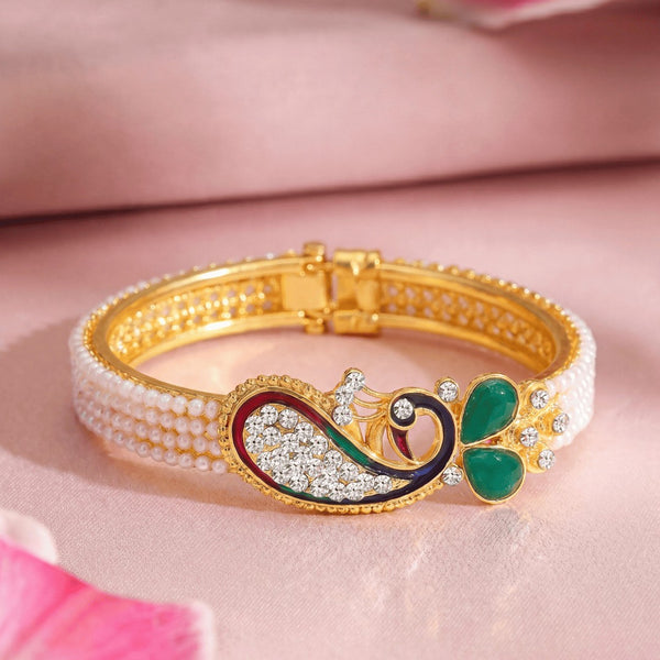 Traditional Gold Plated Pearl Beaded Peacock Bracelet for Women