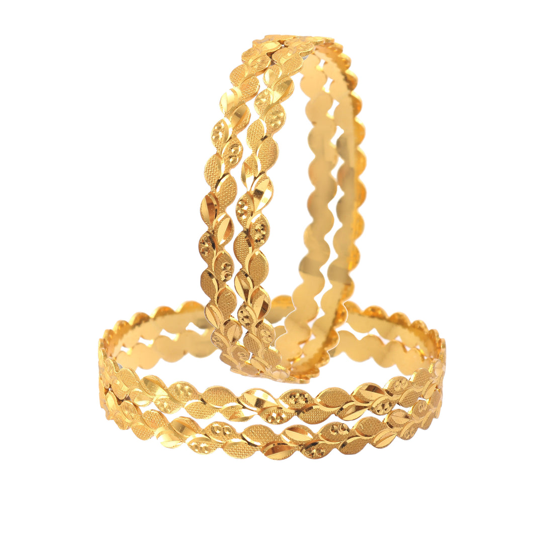 Set Of 4 Gold-Plated Leaf Bangles
