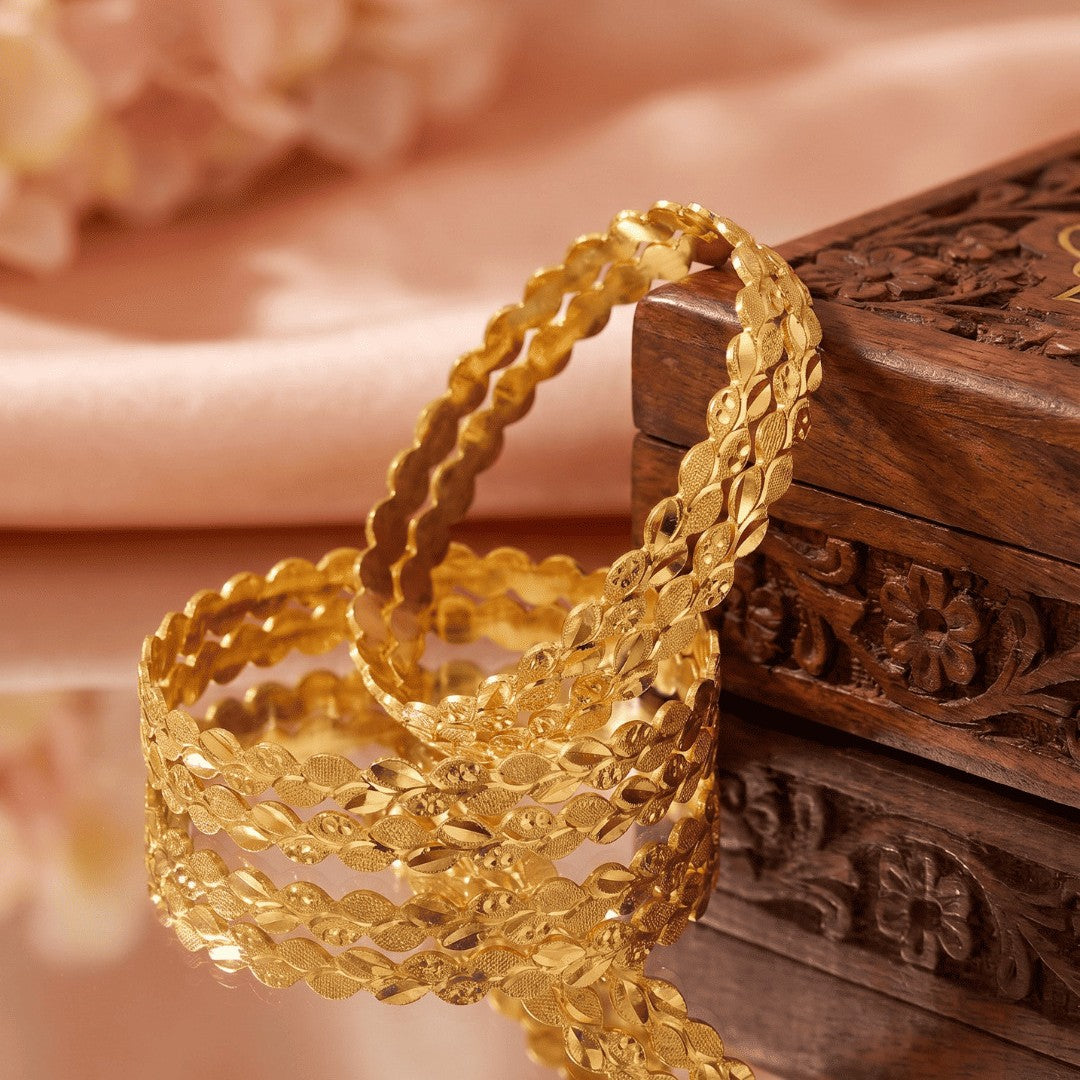Set Of 4 Gold-Plated Leaf Bangles