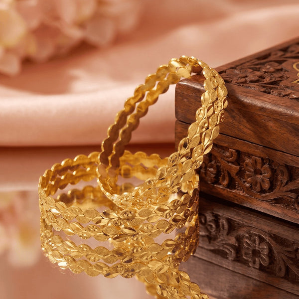 Set Of 4 Gold-Plated Leaf Bangles